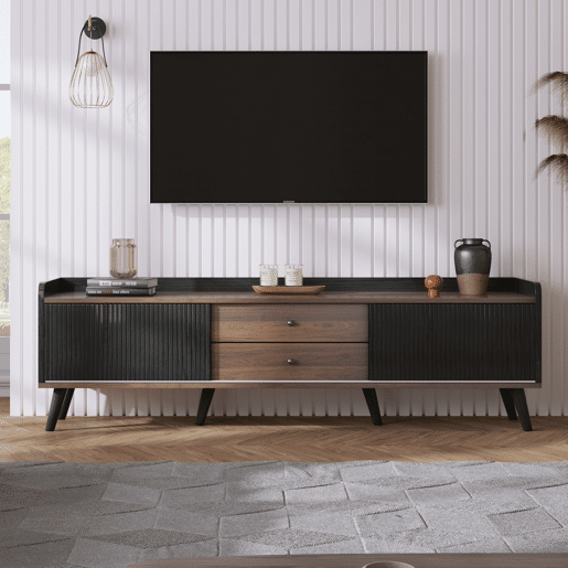 Móvel de TV 160 cm - Com 2 gavetas, 2 portas de correr, design elegante - Preto