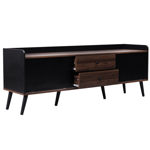 Móvel de TV 160 cm - Com 2 gavetas, 2 portas de correr, design elegante - Preto