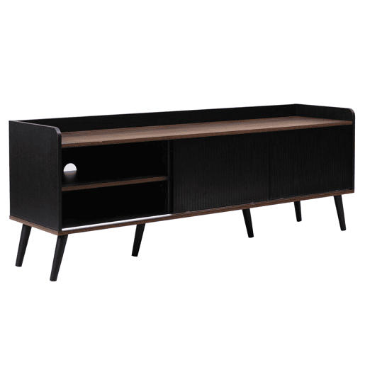 Móvel de TV 160 cm - Com 2 gavetas, 2 portas de correr, design elegante - Preto