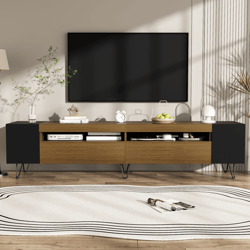 Móvel de TV moderno 180 cm - Design preto e madeira - Preto, Madeira