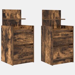 Lote de 2 Mesa De Cabeceira - Mesinha De Cabeceira c 2 gavetas 38x34x80cm carvalho fumado