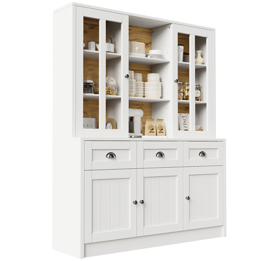 Armário alto 140x38,5x175 cm - Vitrine, armário de cozinha e sala de jantar com gavetas, estilo moderno minimalista - Branco