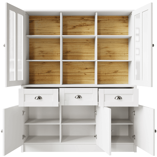 Armário alto 140x38,5x175 cm - Vitrine, armário de cozinha e sala de jantar com gavetas, estilo moderno minimalista - Branco