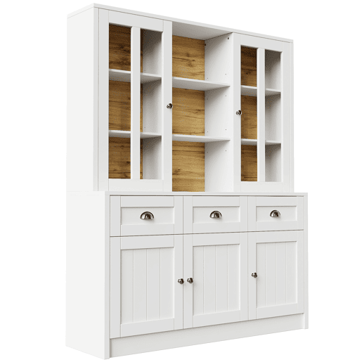 Armário alto 140x38,5x175 cm - Vitrine, armário de cozinha e sala de jantar com gavetas, estilo moderno minimalista - Branco