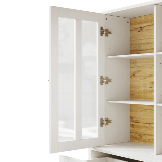 Armário alto 140x38,5x175 cm - Vitrine, armário de cozinha e sala de jantar com gavetas, estilo moderno minimalista - Branco