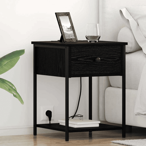 Mesa De Cabeceira - Mesinha De Cabeceira com gaveta Carvalho preto 42 x 41 x 56 cm
