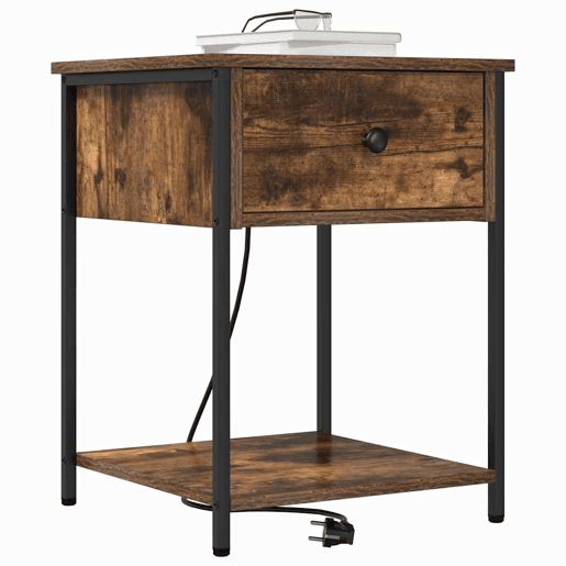 Mesa De Cabeceira - Mesinha De Cabeceira com gaveta Carvalho fumado 42 x 41 x 56 cm