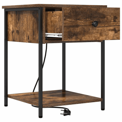 Mesa De Cabeceira - Mesinha De Cabeceira com gaveta Carvalho fumado 42 x 41 x 56 cm