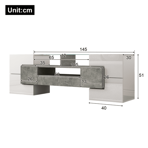 Móvel de TV 145 cm - Design moderno, superfície de vidro elegante, iluminação LED - Branco