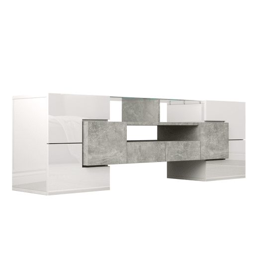 Móvel de TV 145 cm - Design moderno, superfície de vidro elegante, iluminação LED - Branco