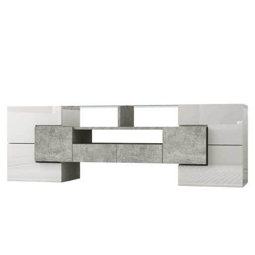 Móvel de TV 145 cm - Design moderno, superfície de vidro elegante, iluminação LED - Branco