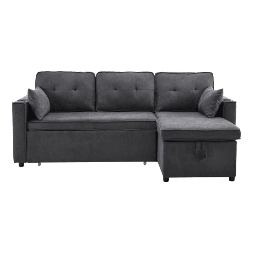 Sofá-cama em forma de L - Design moderno, sofá com arrumação e porta-copos - Cinza