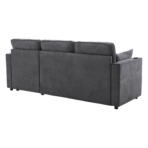 Sofá-cama em forma de L - Design moderno, sofá com arrumação e porta-copos - Cinza