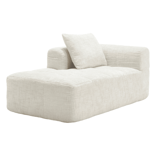Sofá chaise longue confortável - sem montagem, macio com almofadas, bolsos laterais para comando remoto e telemóvel - Bege