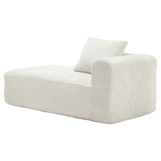 Sofá chaise longue confortável - sem montagem, macio com almofadas, bolsos laterais para comando remoto e telemóvel - Bege