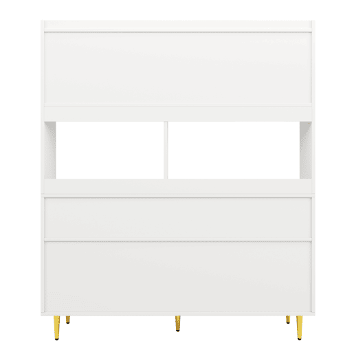 Armário de sala de jantar moderno 145x39x171 cm - Portas de vidro Chambray, prateleira para copos de vinho, armazenamento em camadas - Branco
