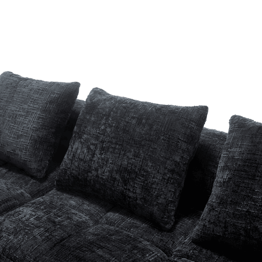 Sofá seccional moderno, sofá em L, sofá de 3 lugares, sem necessidade de montagem, sofá de chenille com chaise longue e apoio de braços, 3 almofadas, bolso lateral para controlo remoto, preto