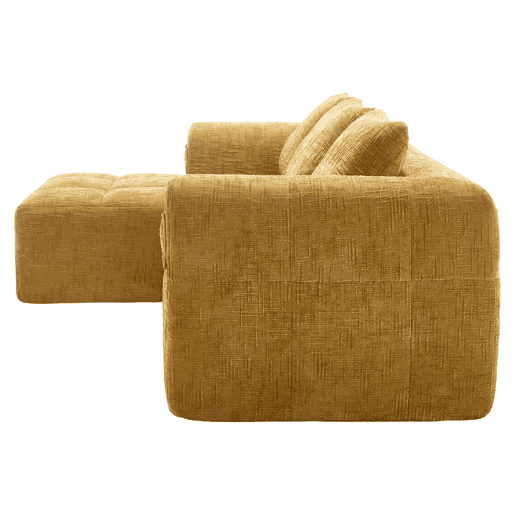 Sofá seccional moderno L - 3 lugares, sofá chenille com chaise longue, braços e 3 almofadas - Amarelo