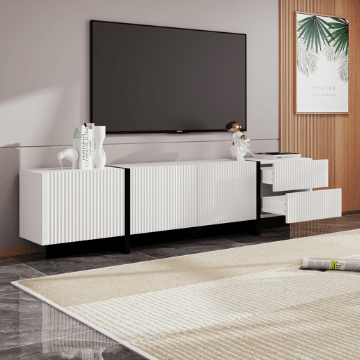 Móvel de TV 190 cm - 3 portas, 2 gavetas - Branco e Preto Móvel de TV 190 cm - 3 portas, 2 gavetas - Branco e Preto