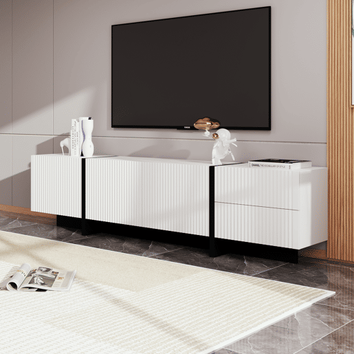 Móvel de TV 190 cm - 3 portas, 2 gavetas - Branco e Preto Móvel de TV 190 cm - 3 portas, 2 gavetas - Branco e Preto