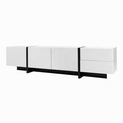 Móvel de TV 190 cm - 3 portas, 2 gavetas - Branco e Preto Móvel de TV 190 cm - 3 portas, 2 gavetas - Branco e Preto