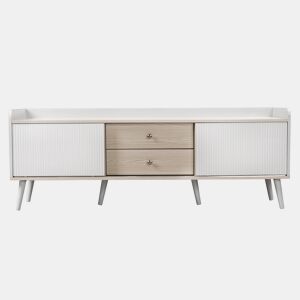 Móvel de TV 160 cm - Com duas gavetas, duas portas de correr, superfície baixa - Branco