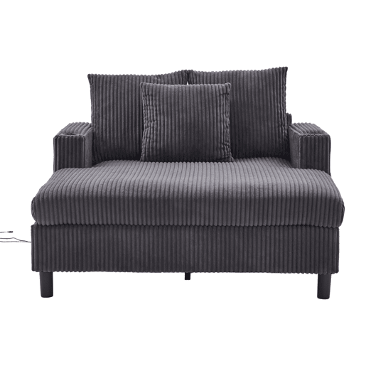 Poltrona chaise longue grande - Com porta-copos laterais, portas USB, iluminação LED ambiente - Cinza escuro