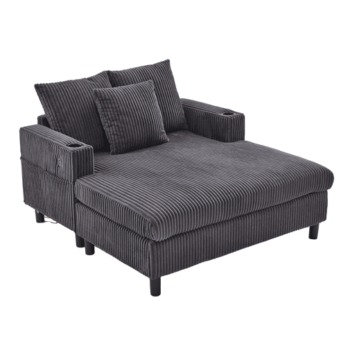 Poltrona chaise longue grande - Com porta-copos laterais, portas USB, iluminação LED ambiente - Cinza escuro