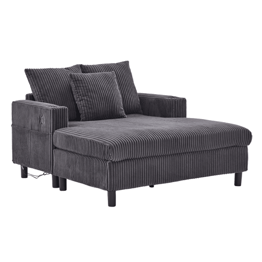 Poltrona chaise longue grande - Com porta-copos laterais, portas USB, iluminação LED ambiente - Cinza escuro