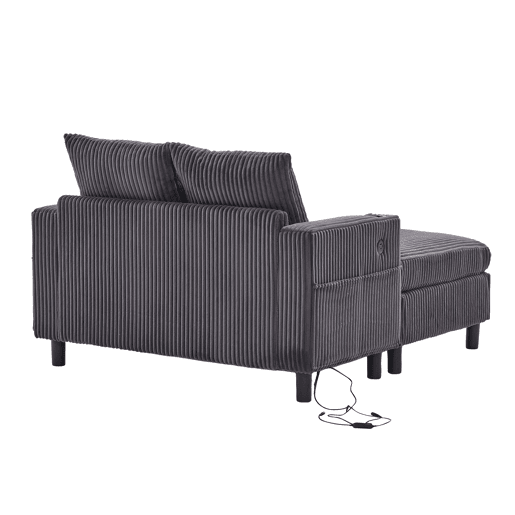 Poltrona chaise longue grande - Com porta-copos laterais, portas USB, iluminação LED ambiente - Cinza escuro