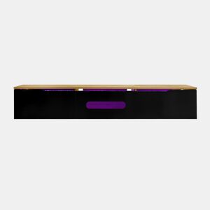 Móvel de TV 180 cm - Superfície de alto brilho, com iluminação LED de 16 cores, montável na parede - Preto, Madeira