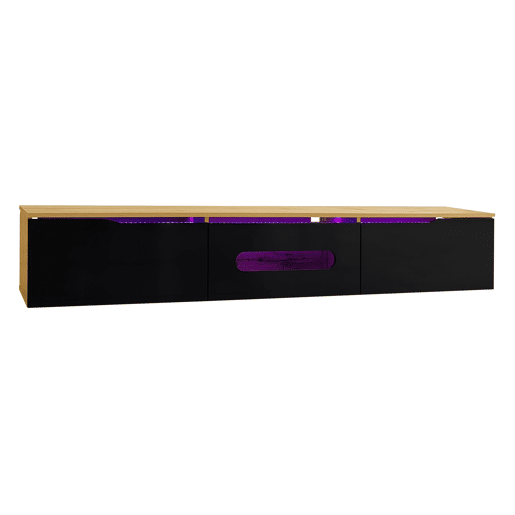 Móvel de TV 180 cm - Superfície de alto brilho, com iluminação LED de 16 cores, montável na parede - Preto, Madeira