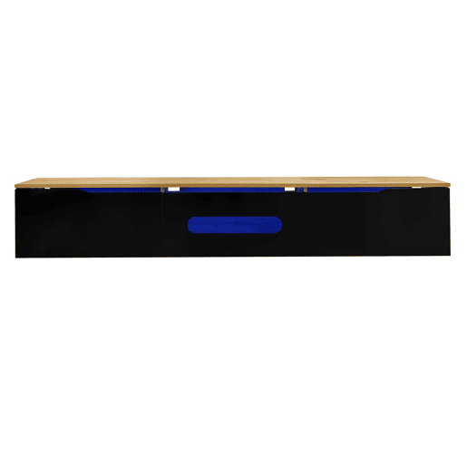 Móvel de TV 180 cm - Superfície de alto brilho, com iluminação LED de 16 cores, montável na parede - Preto, Madeira