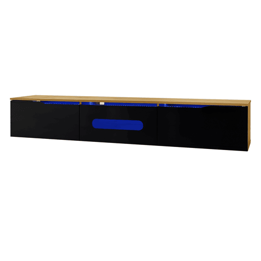 Móvel de TV 180 cm - Superfície de alto brilho, com iluminação LED de 16 cores, montável na parede - Preto, Madeira