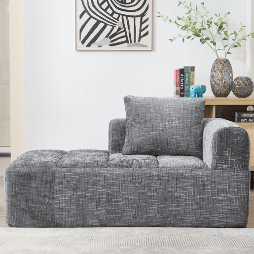Sofá Chaise Longue - confortável, sem montagem, com almofada e bolsos laterais - Cinza