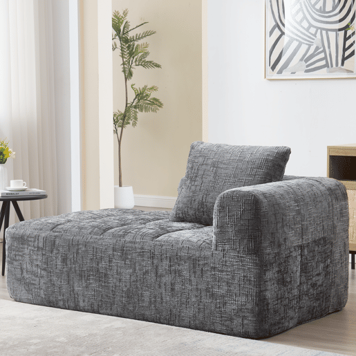 Sofá Chaise Longue - confortável, sem montagem, com almofada e bolsos laterais - Cinza