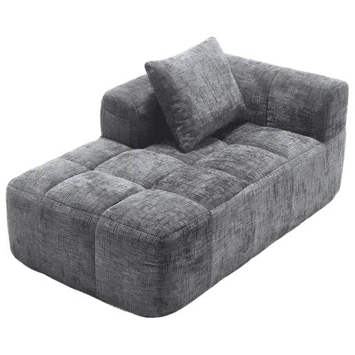 Sofá Chaise Longue - confortável, sem montagem, com almofada e bolsos laterais - Cinza
