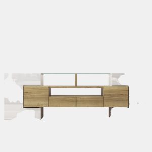 Móvel de TV 145 cm - Lowboard, Design moderno, LED, SuperfÃcie de vidro elegante - Branco+Dourado