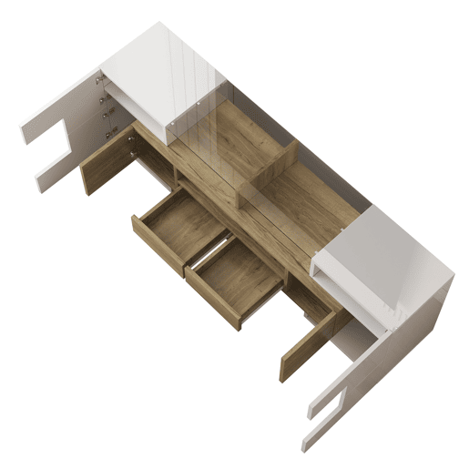 Móvel de TV 145 cm - Lowboard, Design moderno, LED, Superfície de vidro elegante - Branco+Dourado