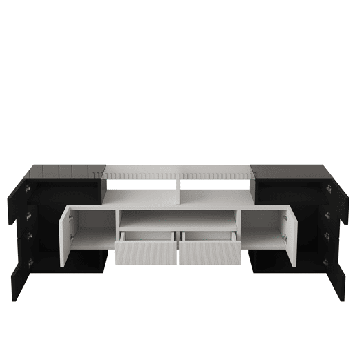 Móvel de TV 145 cm - Design moderno, superfície de vidro elegante, com iluminação LED - Branco+Preto
