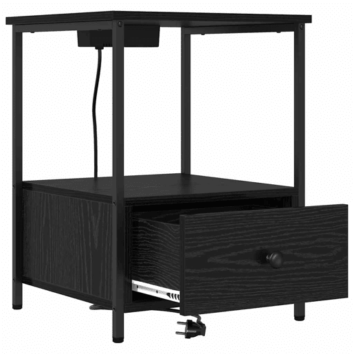 Mesa De Cabeceira - Mesinha De Cabeceira com Estação de Carregamento Carvalho preto