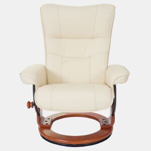 Poltrona relaxante cadeira giratória para TV com apoio para os pés couro genuíno creme estrutura de madeira cor mel 04_0007832
