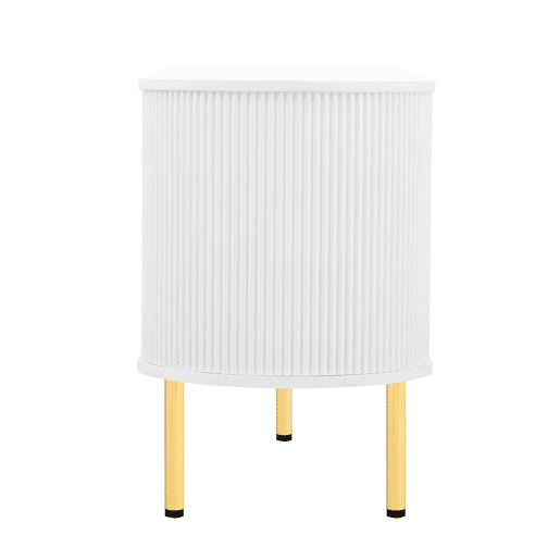 Móvel de TV Lowboard - Com portas de vidro, móveis práticos para arrumação na sala, com puxadores e pés dourados - Branco+Dourado