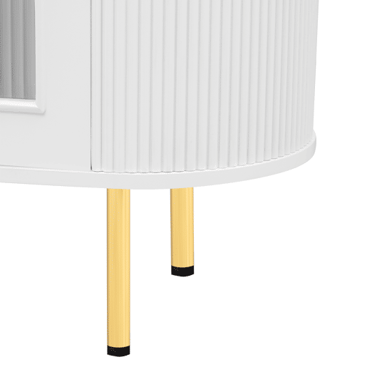Móvel de TV Lowboard - Com portas de vidro, móveis práticos para arrumação na sala, com puxadores e pés dourados - Branco+Dourado