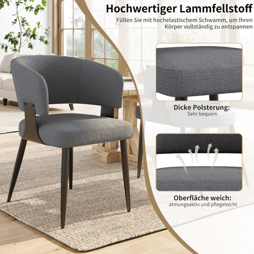 Cadeira de jantar 2 peças - Ergonómica, leve, com encosto curvo - Cinza Cadeira de jantar 2 peças - Ergonómica, leve, com encosto curvo - Cinza