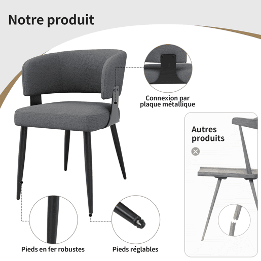 Cadeira de jantar 2 peças - Ergonómica, leve, com encosto curvo - Cinza Cadeira de jantar 2 peças - Ergonómica, leve, com encosto curvo - Cinza