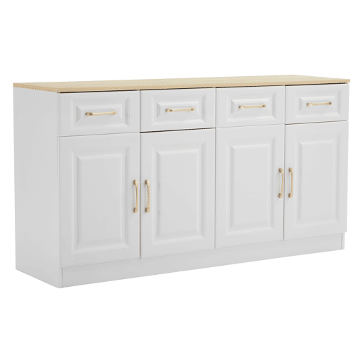 Aparador 140 cm - Com 4 gavetas e 4 portas tipo celeiro, estilo rústico moderno - Branco madeira