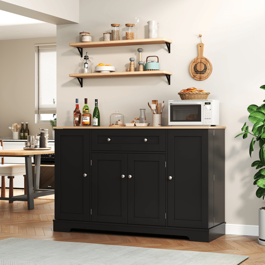 Buffet multifuncional 138 cm - Com gaveta, portas com prateleiras e prateleiras ajustáveis - Preto