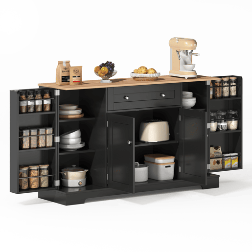 Buffet multifuncional 138 cm - Com gaveta, portas com prateleiras e prateleiras ajustáveis - Preto