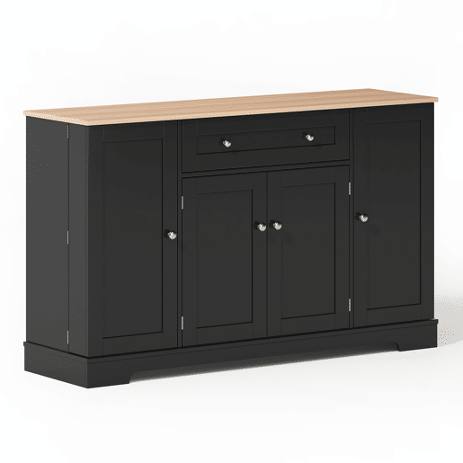 Buffet multifuncional 138 cm - Com gaveta, portas com prateleiras e prateleiras ajustáveis - Preto